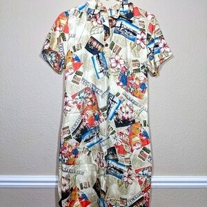Caribbean Joe Jamaican Vacation Tropical Midi Short Sleeve Buttery Soft Dress